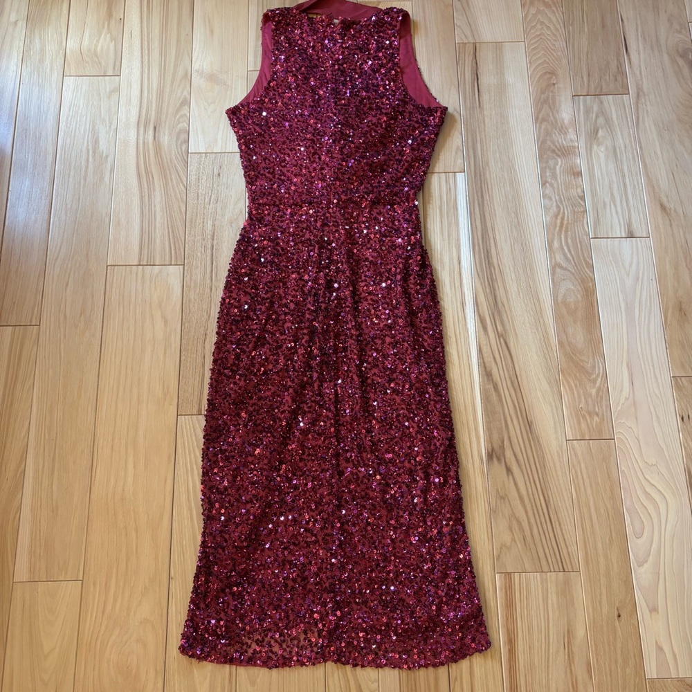 NEW Parker Black Sia Pink Sequin V Neck Sleeveless Front Slit Accent Dress - Picture 7 of 14